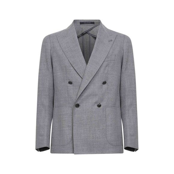 Tagliatore Men Silver Grey Stretch Virgin Wool Montecarlo Double-Breasted Blazer